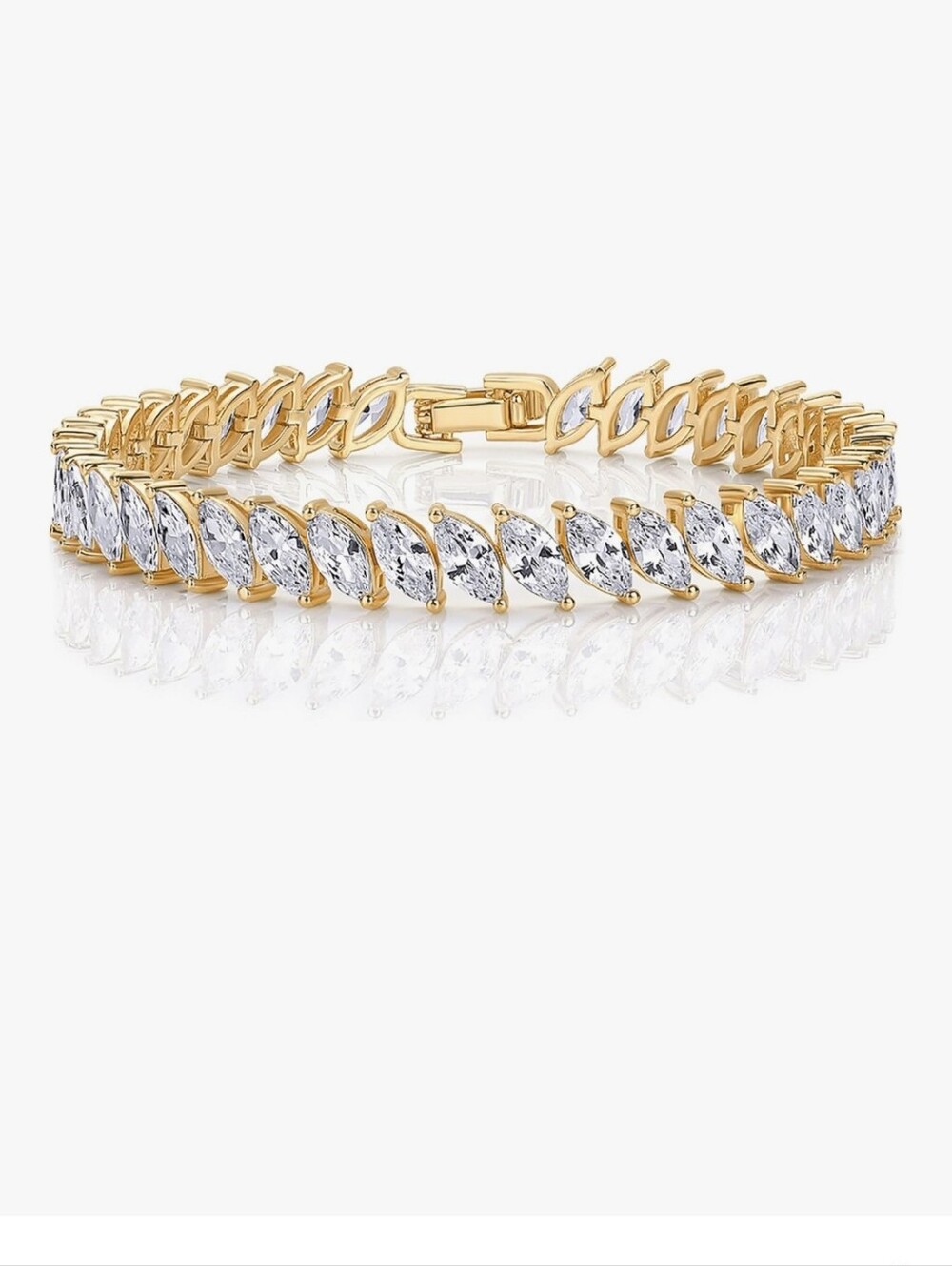 Gold Marquise Tennis Bracelet with Clear Stones